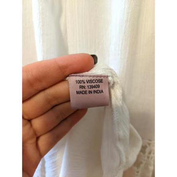 Womens White Sheer Boho Long Sleeve Top Lace Panel Summer Beach Sz L - Picture 6 of 6